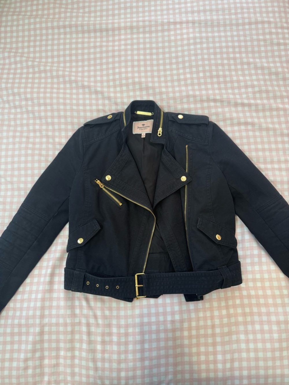 Juicy Couture Black Moto Jacket with Gold Hardware